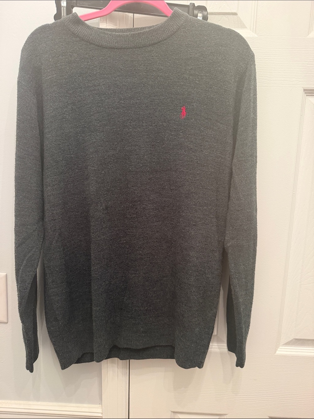 Polo by Ralph Lauren Charcoal Crewneck Sweater with Pink Polo Logo
